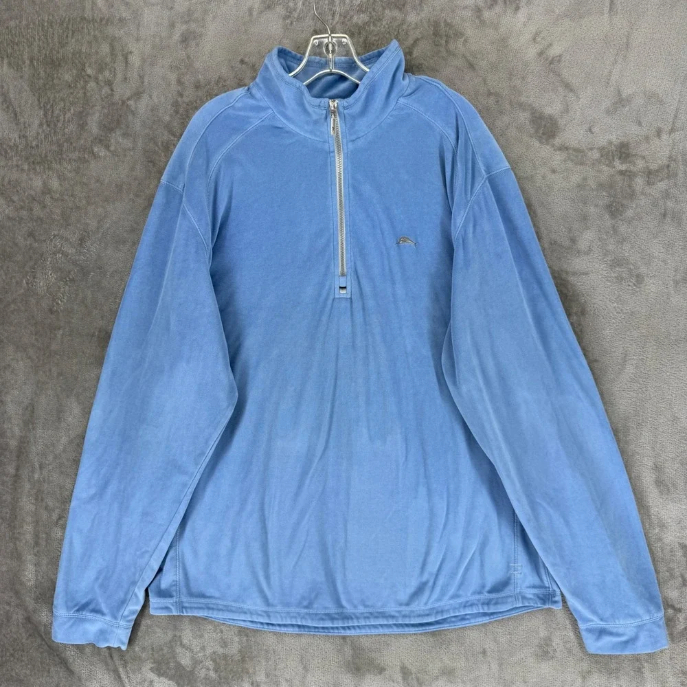 Tommy Bahama Mens‎ XLT Blue Quarter Zip Pullover Velour Long Sleeve Mock Neck